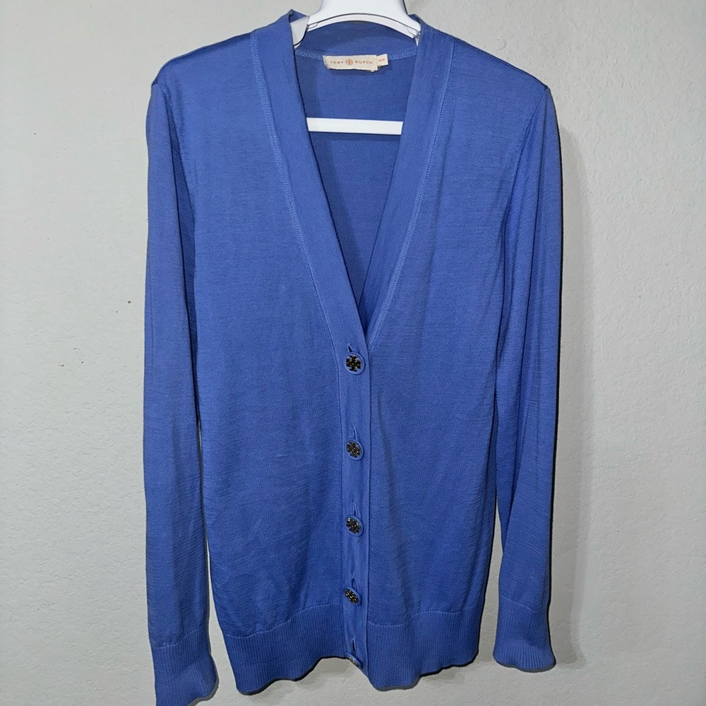 Tory Burch Cotton Blue Cardigan Medium